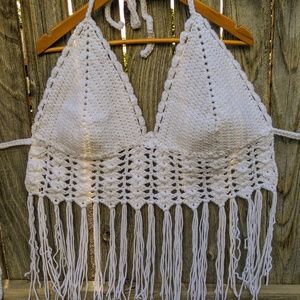 Handmade Crochet Crop Top in White XL-XXL